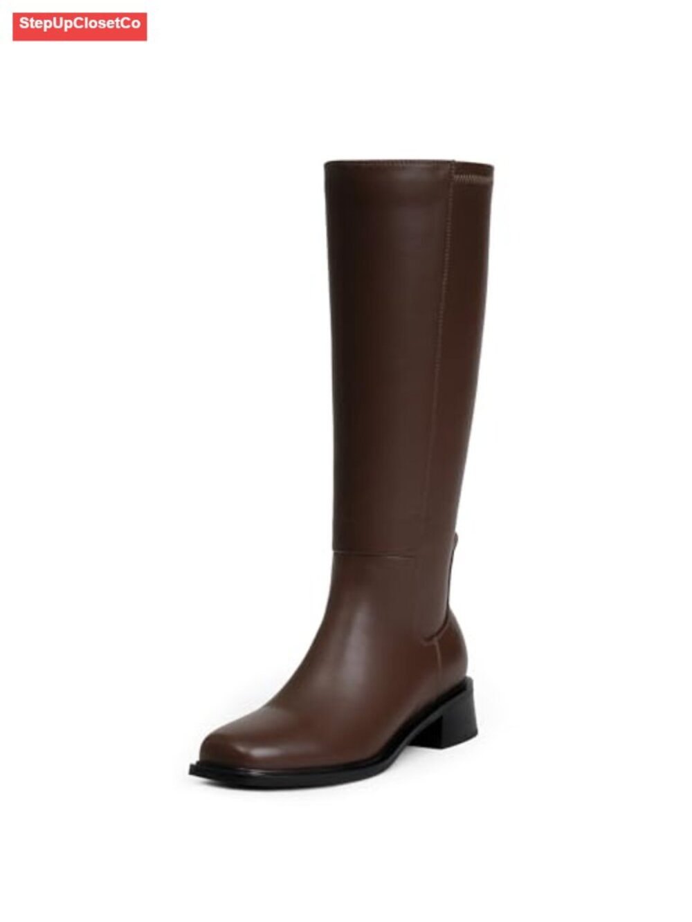 Knee High Boots for Women Low Heel Faux Leather Stretch Tall Boots